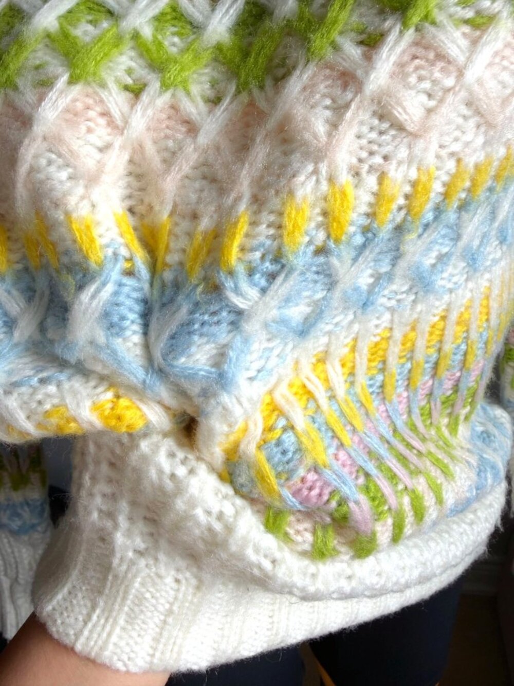 Ivory Colorful Knit Oversized Chunky Sweater M - Picture 4 of 5